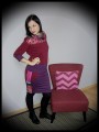 Dark red top with lace yoke purple details - size M/L